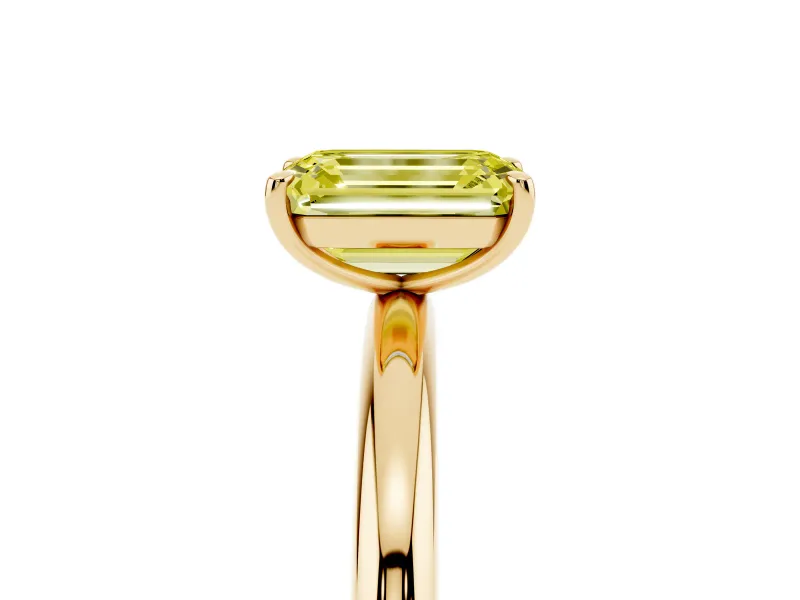 Emerald Cut Low Set Solitaire Engagement Ring Setting for a Fancy Yellow Lab-Grown Diamond | Plain Band | Yellow Gold