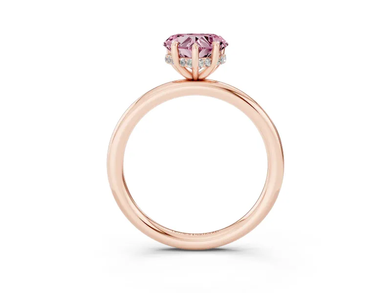 Fancy Pink Heart Cut Diamond Solitaire Ring Set in Rose gold with Thin Band and Prong Setting