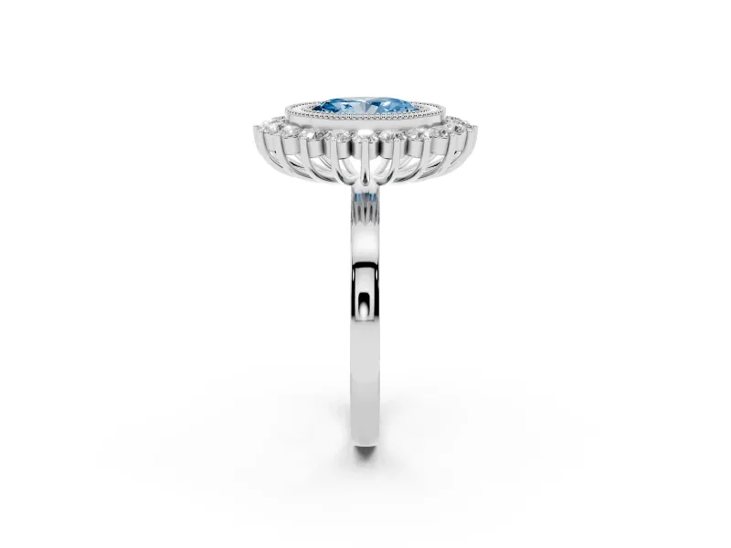 Oval Bezel Halo Engagement Ring Setting for a Fancy Blue Lab-Grown Diamond | Sterling Silver