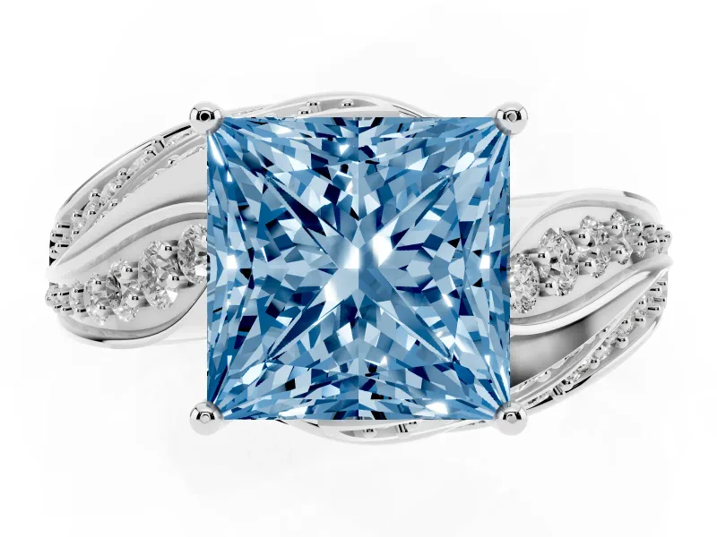 Princess Cut Bypass Pavé Engagement Ring Setting for a Fancy Blue Lab-Grown Diamond | Graduated Pavé | Sterling Silver