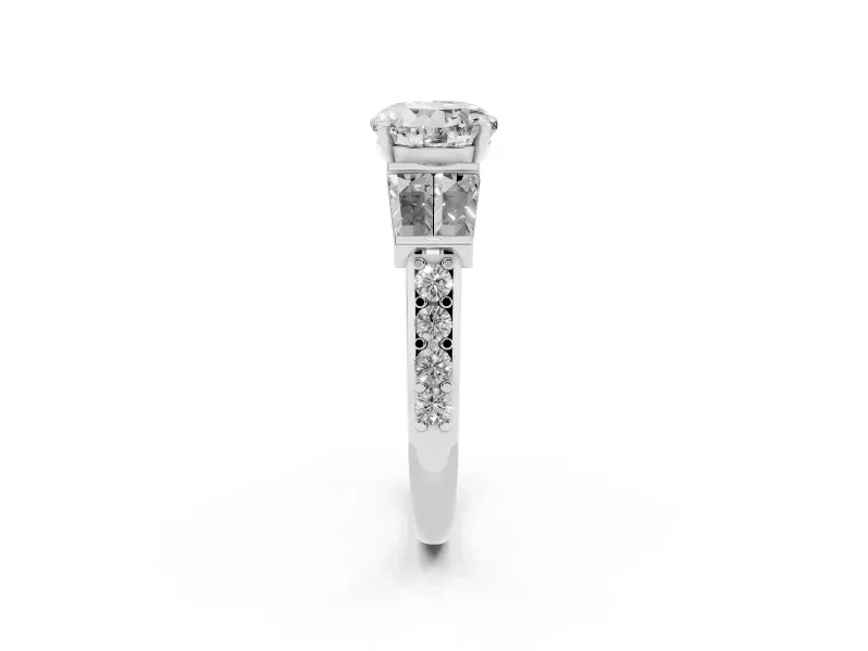 Round Channel Set Baguette Engagement Ring Setting | Paired Baguettes | White Gold