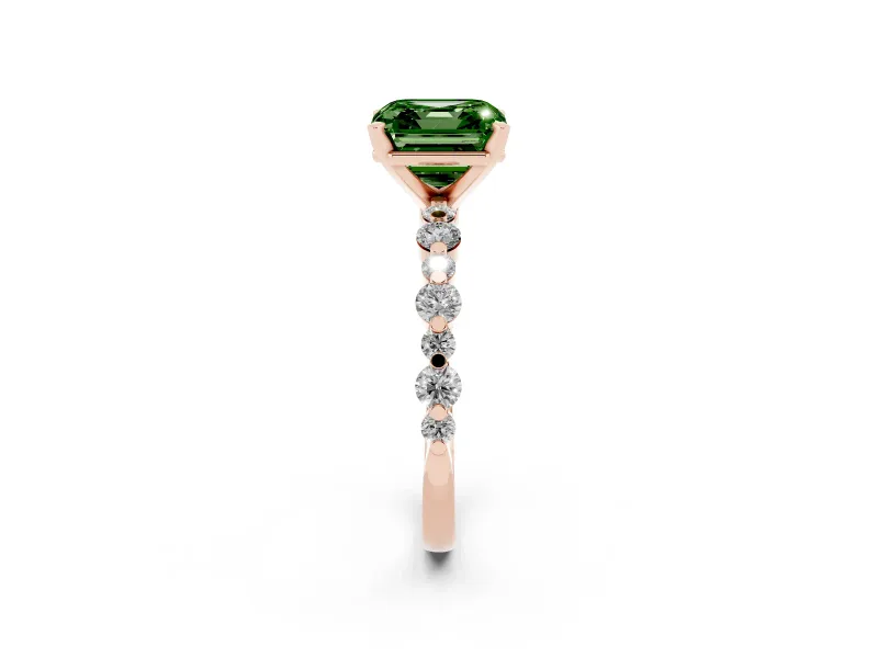 Asscher Cut Pavé Solitaire Engagement Ring Setting for a Fancy Green Lab-Grown Diamond | Rose Gold