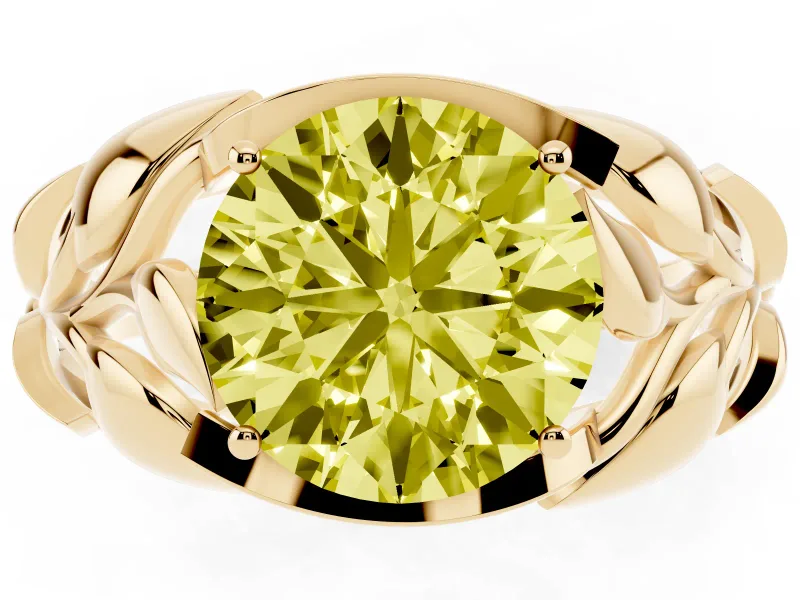 Round Leaf Bypass Engagement Ring Setting for a Fancy Yellow Lab-Grown Diamond | Yellow Gold