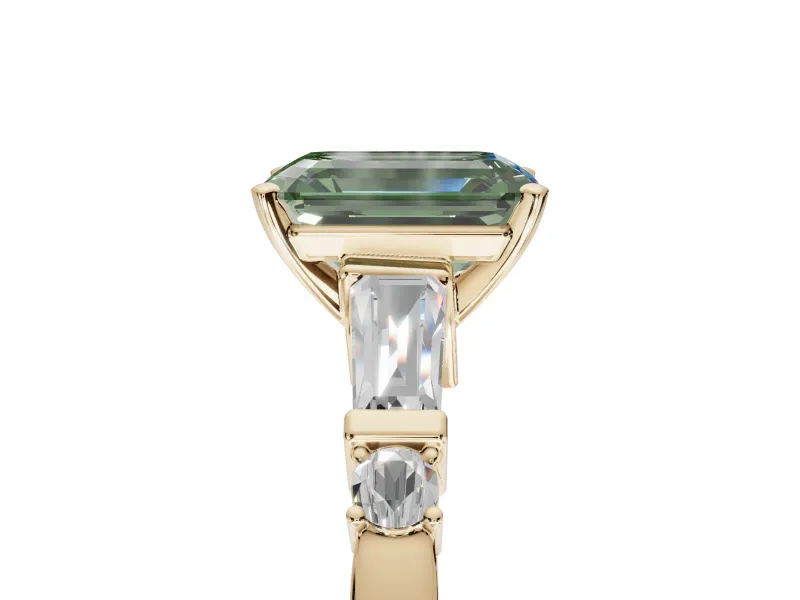 Emerald Cut Tapered Baguette Engagement Ring Setting for a Fancy Green Lab-Grown Diamond | Bar Set Sides | Yellow Gold