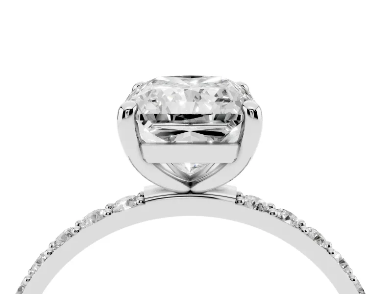 Radiant Cut Pave Solitaire Engagement Ring Setting | Pave Shoulders | Sterling Silver
