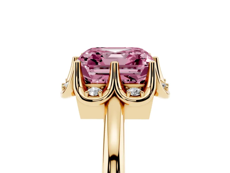 Asscher Cut Petal Halo Engagement Ring Setting for a Fancy Pink Lab-Grown Diamond | Yellow Gold