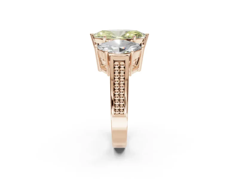 Marquise Three Stone Engagement Ring Setting for a Fancy Yellow Lab-Grown Diamond | Beaded Shoulders | Rose Gold