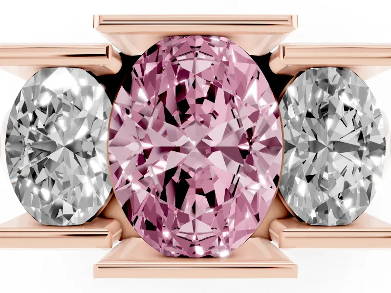 Oval Channel-Set Three Stone Engagement Ring Setting for a Fancy Pink Lab-Grown Diamond | Rose Gold