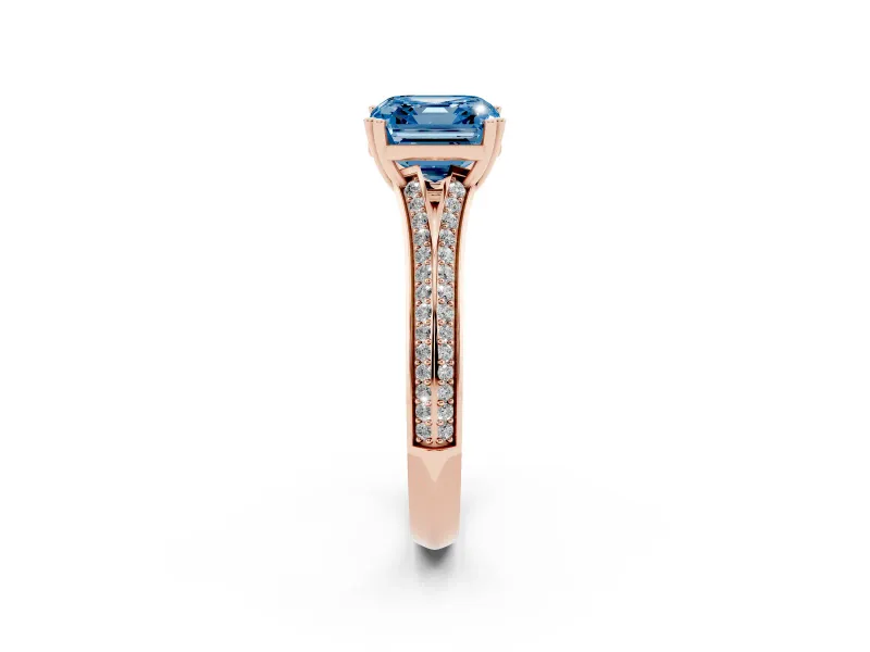 Asscher Cut Pave Split Shank Engagement Ring Setting for a Fancy Blue Lab-Grown Diamond | Double Claw Prongs | Rose Gold