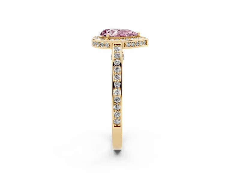Pear-Shaped Sectioned Halo Engagement Ring Setting for a Fancy Pink Lab-Grown Diamond | Yellow Gold