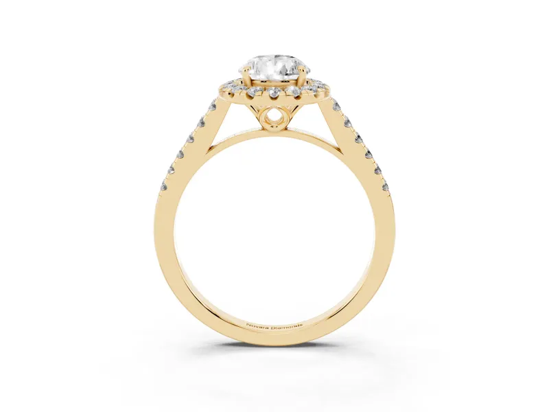 Pear-Shaped Raised Halo Engagement Ring Setting | Pave Band | Yellow Gold