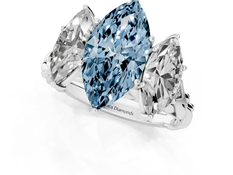 Fancy Blue Marquise Cut Diamond Three-Stone Ring Set in Silver with Braided Band