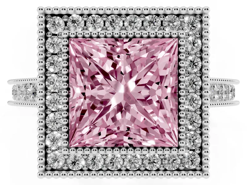 Princess Cut Halo Engagement Ring Setting for a Fancy Pink Lab-Grown Diamond | Sterling Silver - Design NV-24721