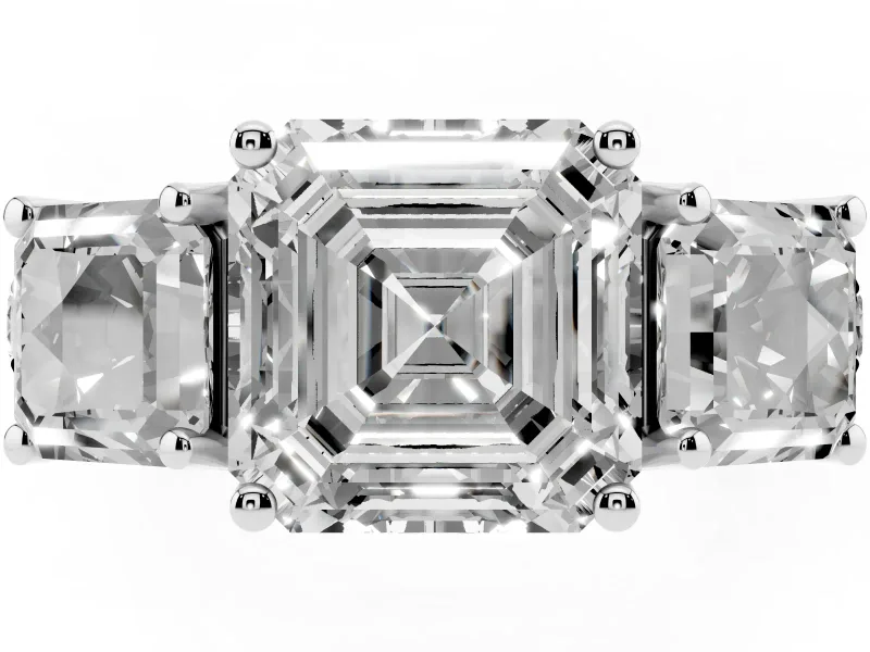 Asscher Cut Three Stone Engagement Ring Setting | Accented Shoulders | Platinum