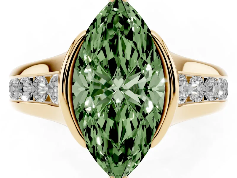 Marquise Half Bezel Engagement Ring Setting for a Fancy Green Lab-Grown Diamond | Yellow Gold