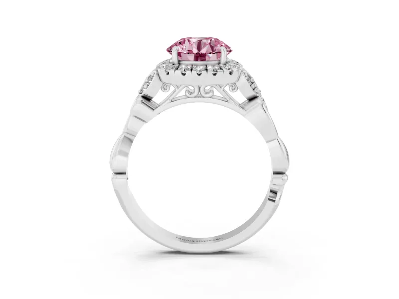 Round Vintage Halo Engagement Ring Setting for a Fancy Pink Lab-Grown Diamond | Sterling Silver
