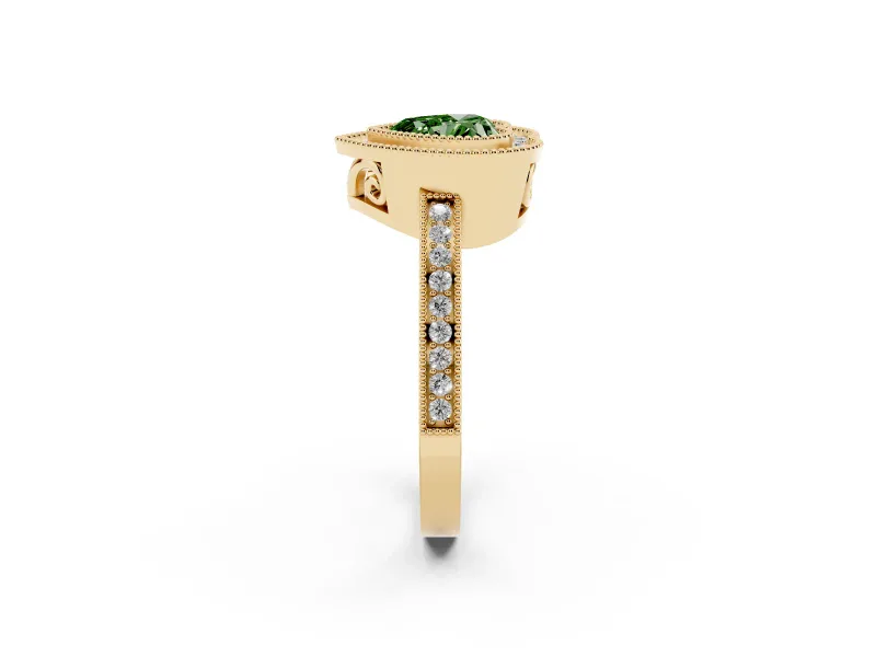 Heart-Shaped Milgrain Halo Engagement Ring Setting for a Fancy Green Lab-Grown Diamond | Yellow Gold
