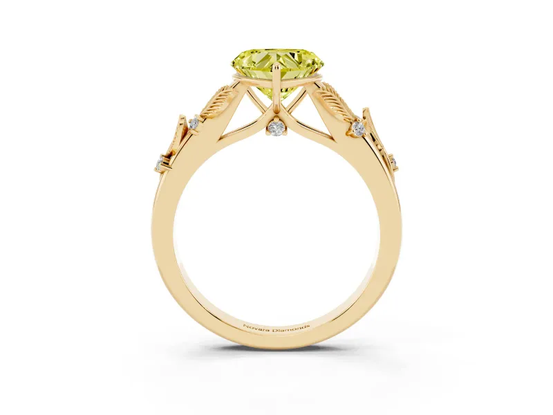Heart-Shaped Leaf Engagement Ring Setting for a Fancy Yellow Lab-Grown Diamond | Yellow Gold