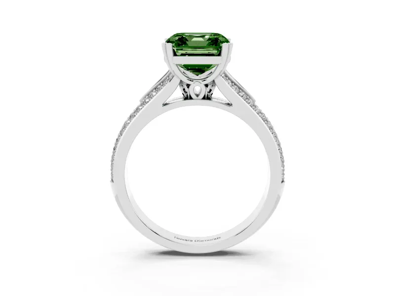 Asscher Cut Split Shank Engagement Ring Setting for a Fancy Green Lab-Grown Diamond | Pave Band | Sterling Silver