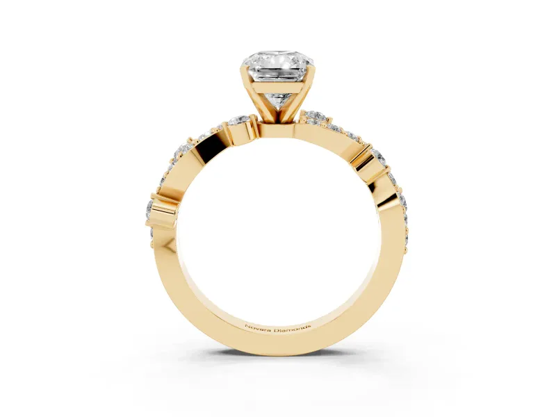 Radiant Cut Diamond Solitaire Twisted Band Set in Yellow gold with Pavé Setting