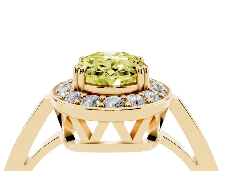 Oval Halo Engagement Ring Setting for a Fancy Yellow Lab-Grown Diamond | Polished Halo Rim | Yellow Gold