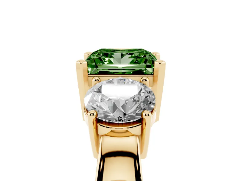 Princess Cut Three Stone Engagement Ring Setting for a Fancy Green Lab-Grown Diamond | Wide Plain Band | Yellow Gold
