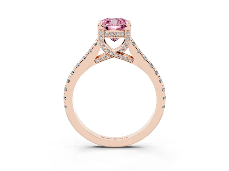 Cushion Cut Hidden Halo Pave Engagement Ring Setting for a Fancy Pink Lab-Grown Diamond | Claw Prongs | Rose Gold