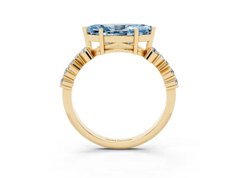 Marquise Scattered Accent Engagement Ring Setting for a Fancy Blue Lab-Grown Diamond | Yellow Gold
