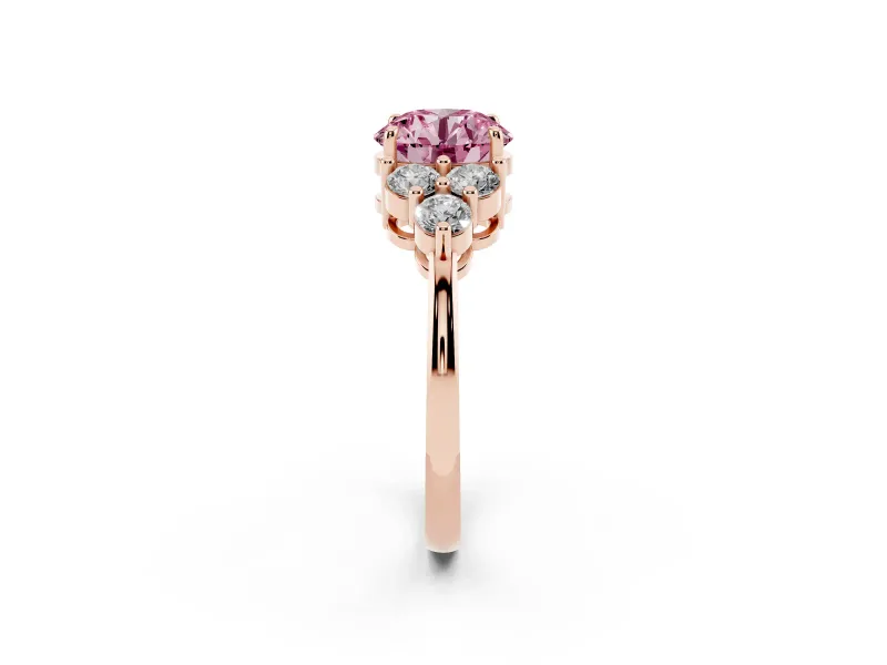 Round Cluster Side Stone Engagement Ring Setting for a Fancy Pink Lab-Grown Diamond | Rose Gold