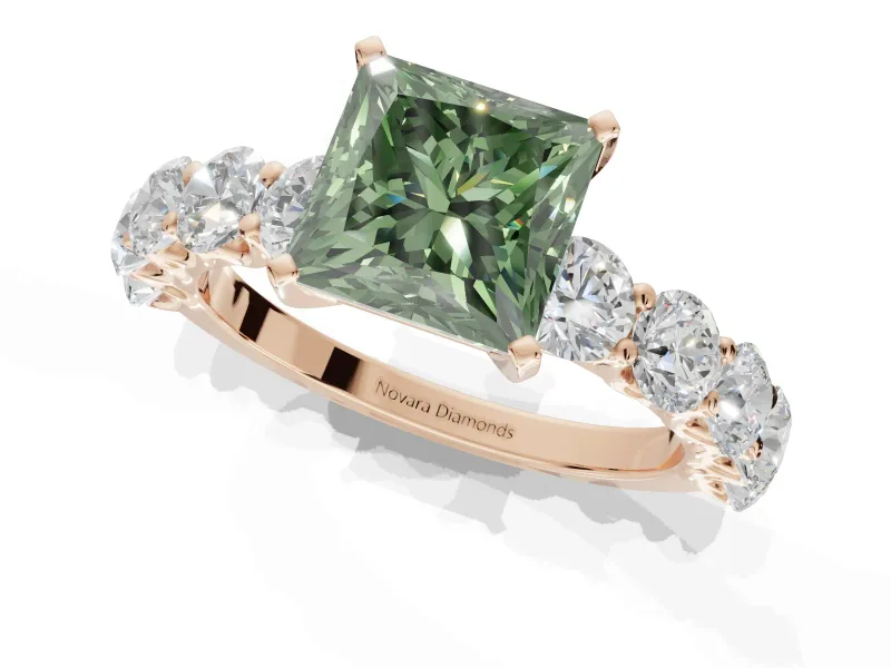 Princess Cut Engagement Ring Setting for a Fancy Green Lab-Grown Diamond | Rose Gold - Design NV-24455
