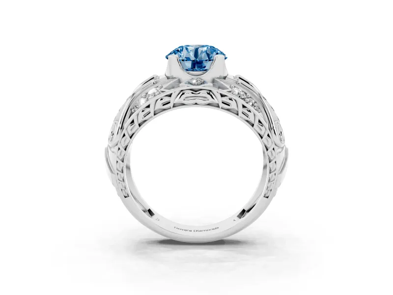 Round Art Deco Graduated Engagement Ring Setting for a Fancy Blue Lab-Grown Diamond | White Gold