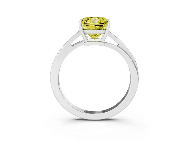 Fancy Yellow Princess Cut Diamond Solitaire Twist Band Ring Set in White gold with Prong Setting