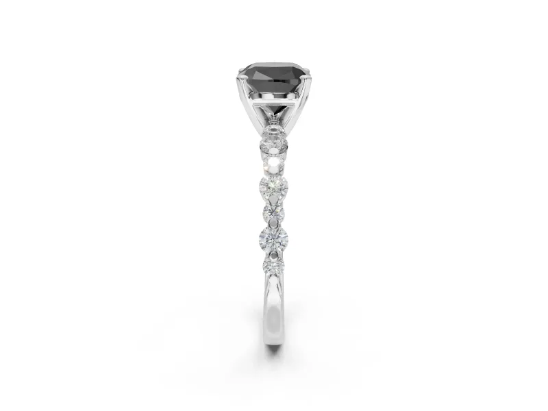 Cushion Cut Pavé Engagement Ring Setting for a Black Center | Alternating Accents | Sterling Silver