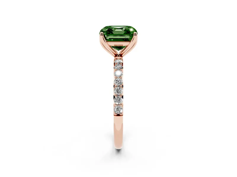 Asscher Cut Pave Engagement Ring Setting for a Fancy Green Lab-Grown Diamond | Slim Band | Rose Gold