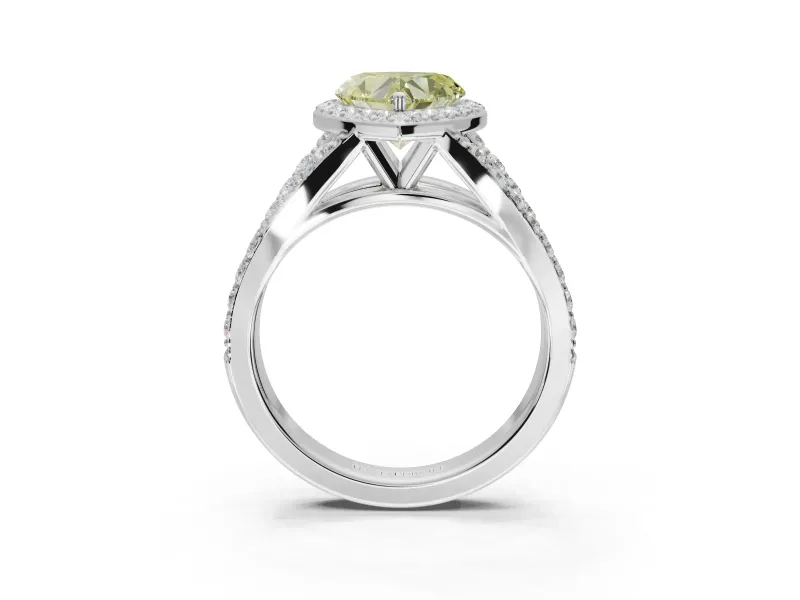 Heart-Shaped Halo Pavé Engagement Ring Setting for a Fancy Yellow Lab-Grown Diamond | Narrow Split Shank | Platinum