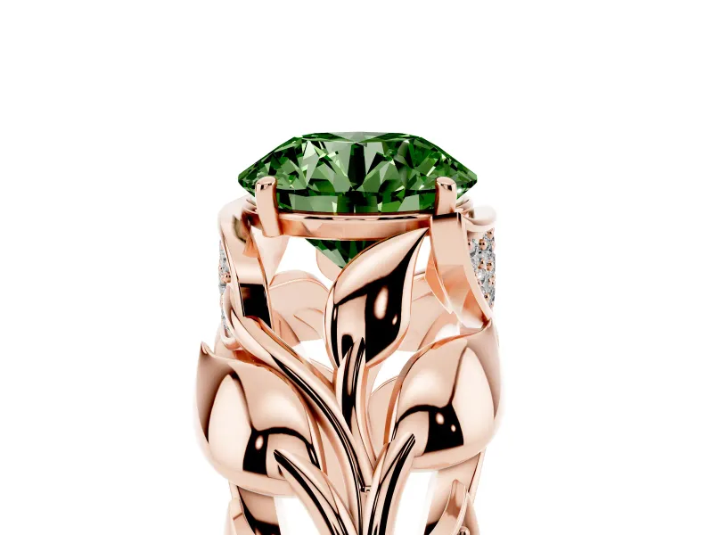 Round Leaf Bypass Engagement Ring Setting for a Fancy Green Lab-Grown Diamond | Rose Gold