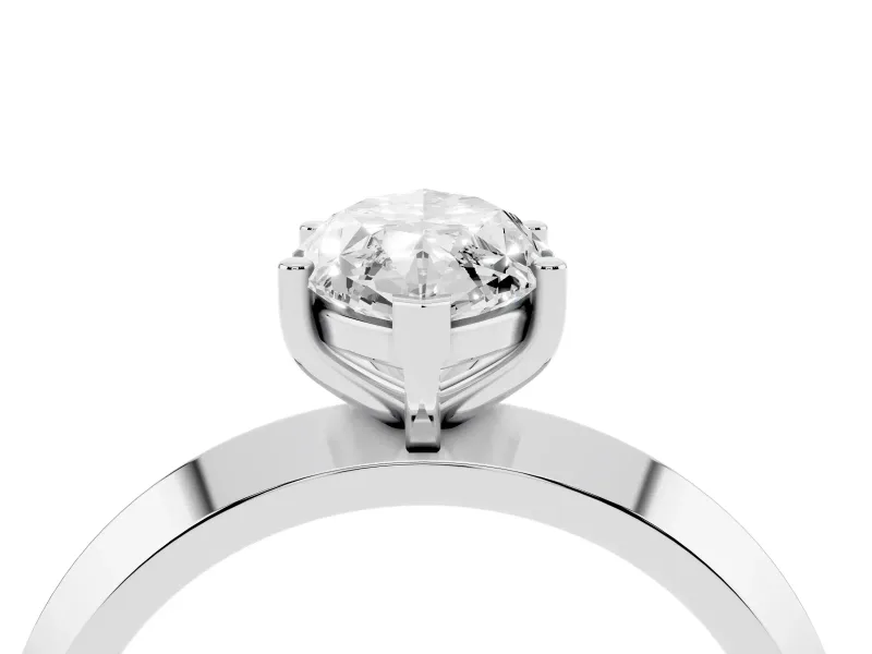 Marquise Cut Diamond Solitaire Engagement Ring Set in White gold with Flat Band and Prong Setting
