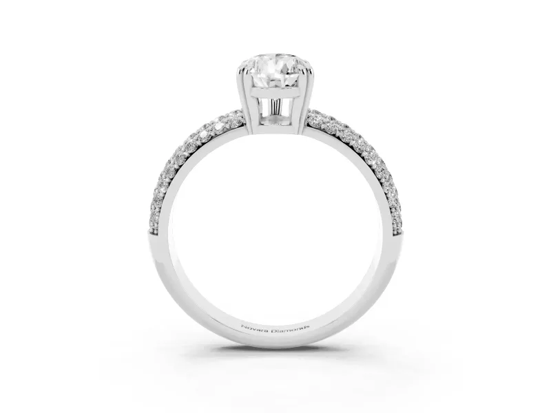 Pear-Shaped Three Row Pave Solitaire Engagement Ring Setting | Double Claw Prongs | White Gold