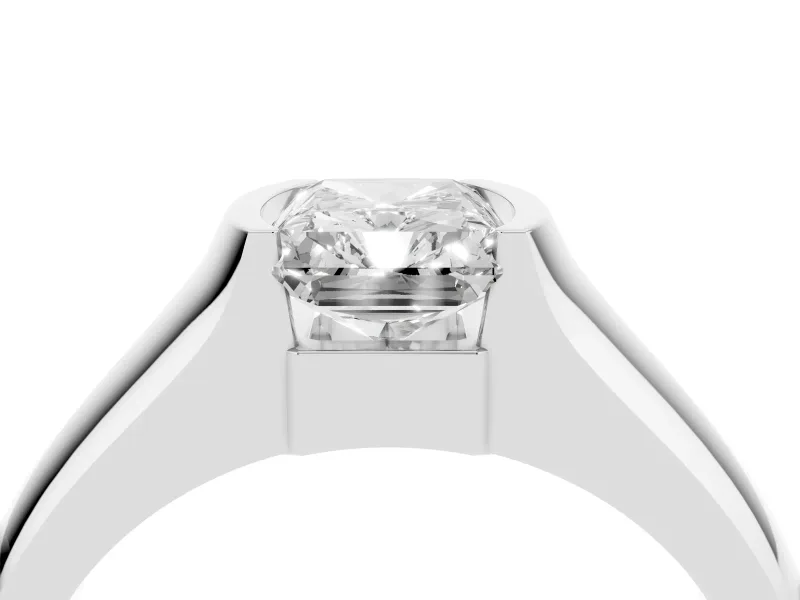 Radiant Cut Half Bezel Solitaire Engagement Ring Setting | Wide Band | Sterling Silver