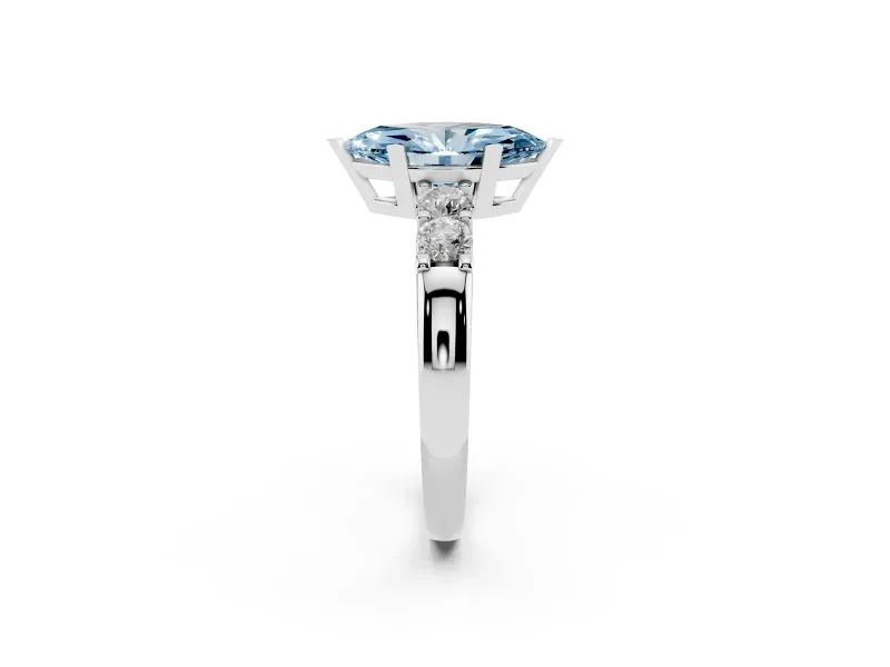 Fancy Blue Marquise Cut Diamond Five-Stone Prong Set Engagement Ring Set in Silver with Channel Band