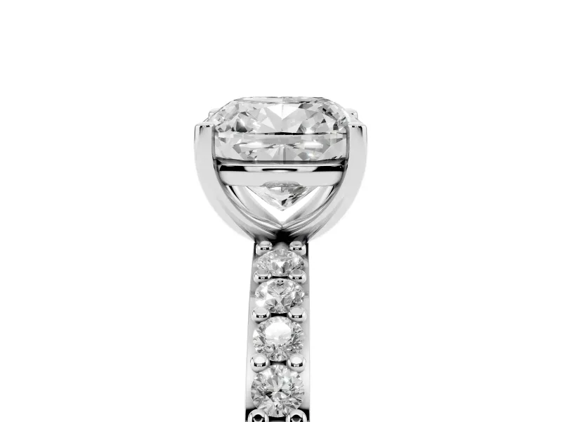 Cushion Cut Pavé Solitaire Engagement Ring Setting | Single Row Band | Sterling Silver