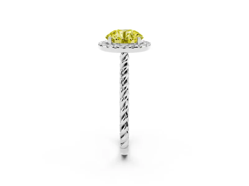 Round Rope Halo Engagement Ring Setting for a Fancy Yellow Lab-Grown Diamond | Sterling Silver