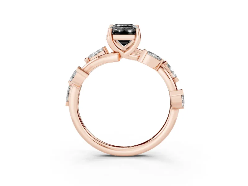 Emerald Cut Twisted Vine Engagement Ring Setting for a Black Center | Marquise Leaves | Rose Gold