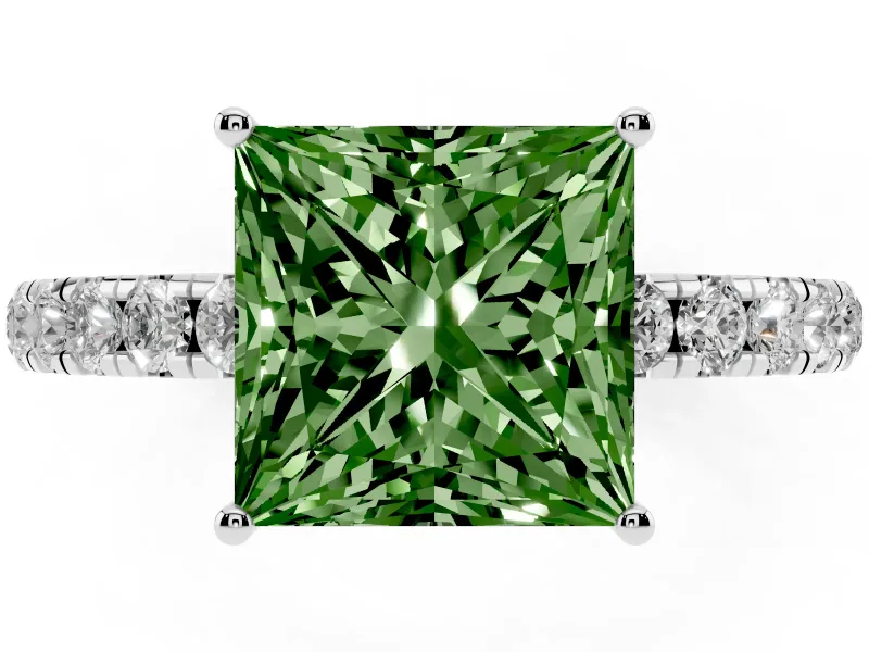Princess Cut Pave Engagement Ring Setting for a Fancy Green Lab-Grown Diamond | Shared Prong Band | Platinum