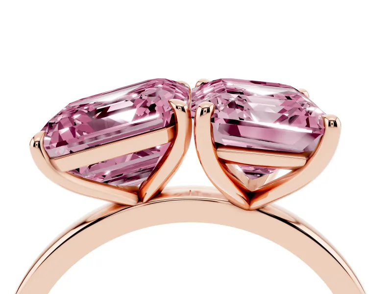 Fancy Pink Asscher Cut and Emerald Cut Toi Moi Ring Set in Rose gold with Prong Setting
