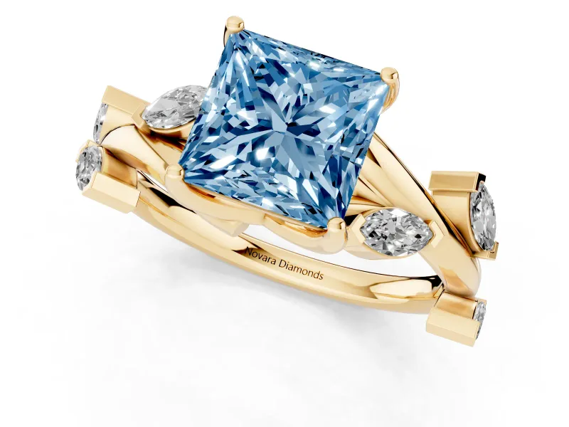 Princess Cut Twisted Vine Engagement Ring Setting for a Fancy Blue Lab-Grown Diamond | Yellow Gold