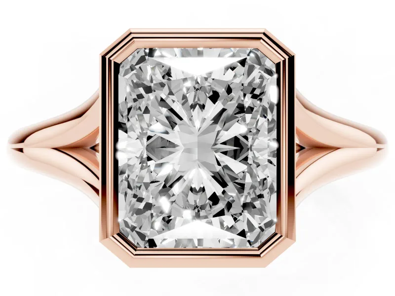 Radiant Cut Bezel Solitaire Engagement Ring Setting | V Split Shank | Rose Gold