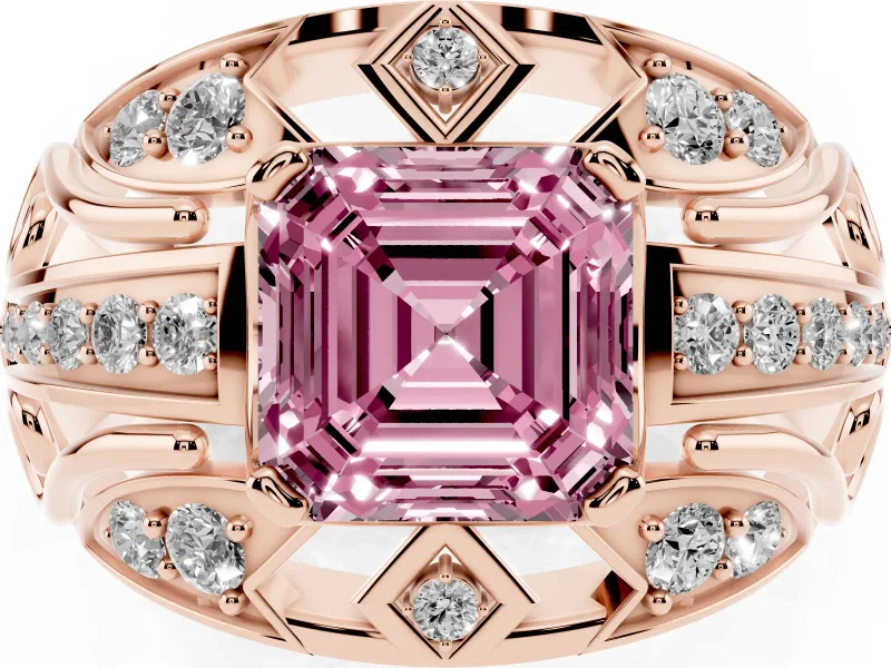 Asscher Cut Art Deco Engagement Ring Setting for a Fancy Pink Lab-Grown Diamond | Rose Gold