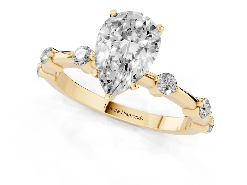 Pear-Shaped Bar Set Engagement Ring Setting | Spaced Side Stones | Yellow Gold