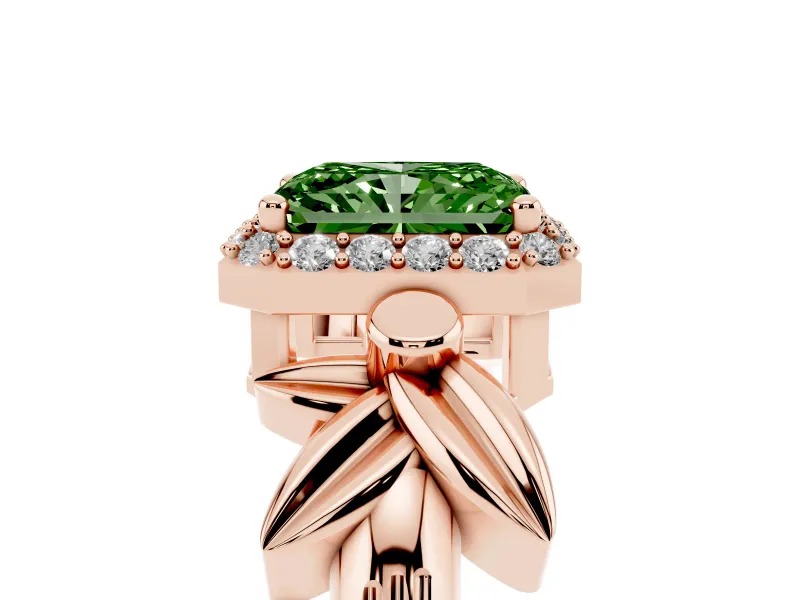 Radiant Cut Floral Halo Engagement Ring Setting for a Fancy Green Lab-Grown Diamond | Rose Gold